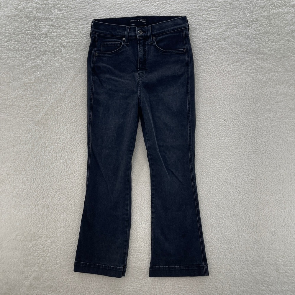 Veronica Beard Jeans Womens 30 Black Carson Ankle Flare High Rise Boho Preppy